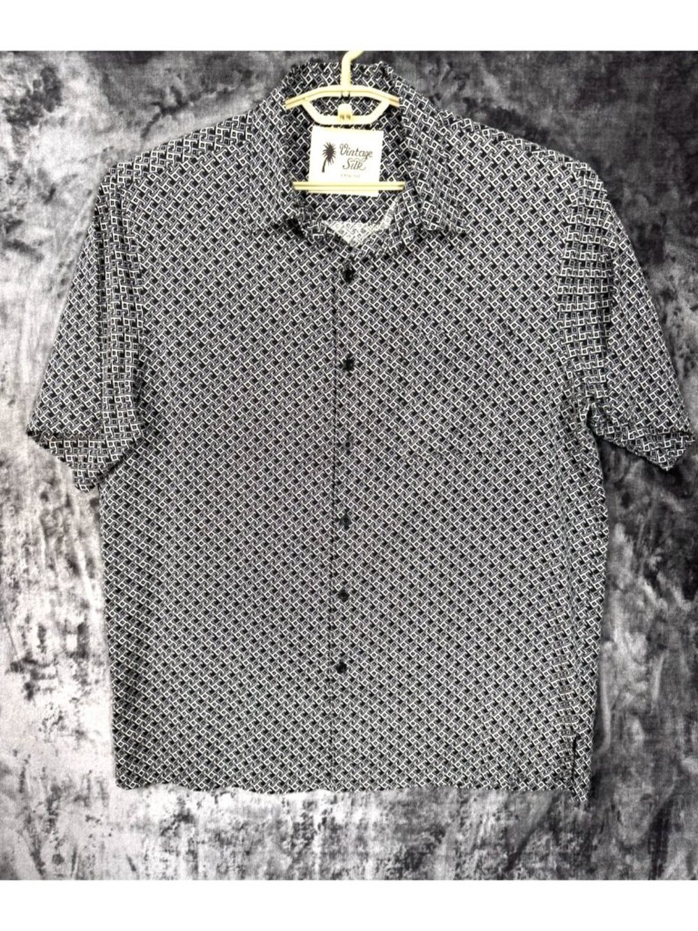 Vintage Silk 1969 Shirt Mens XL Brown Geometric Short Sleeve Bowling Button Up